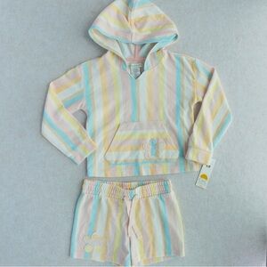 C&C California Girls 2PC Hoodie Shorts Set XS(4) Pastel Stripe Outfit NWT NEW